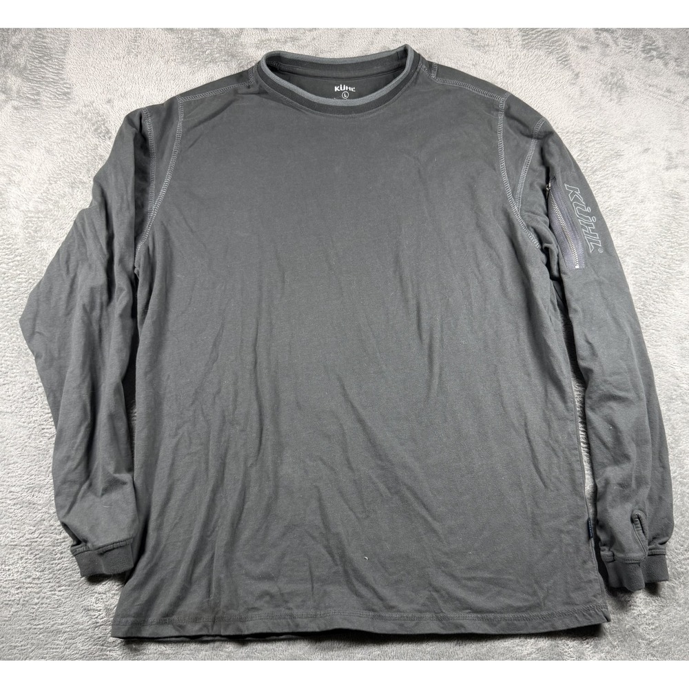 KUHL Kommando Wildfibre Shirt Mens L Gray Organic Cotton Long Sleeve Zip Pocket
